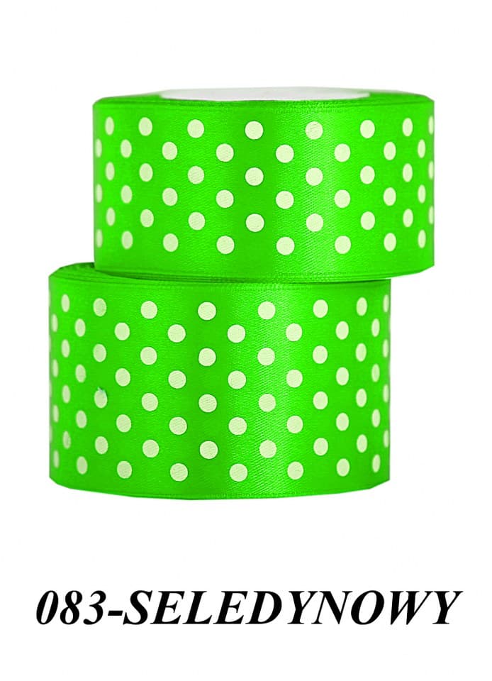 Wstążka satynowa w kropki 38mm/22mb, seledynowa