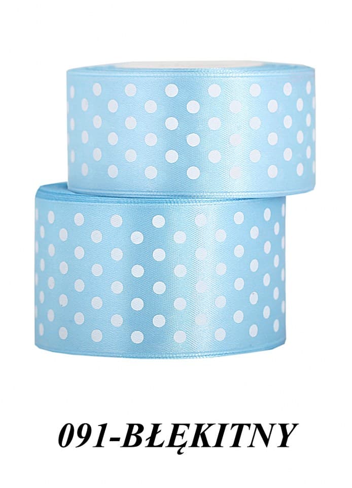 Wstążka satynowa w kropki 38mm/22mb, błękitna