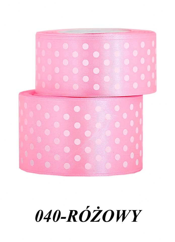 Wstążka satynowa w kropki 50mm/22mb, różowa