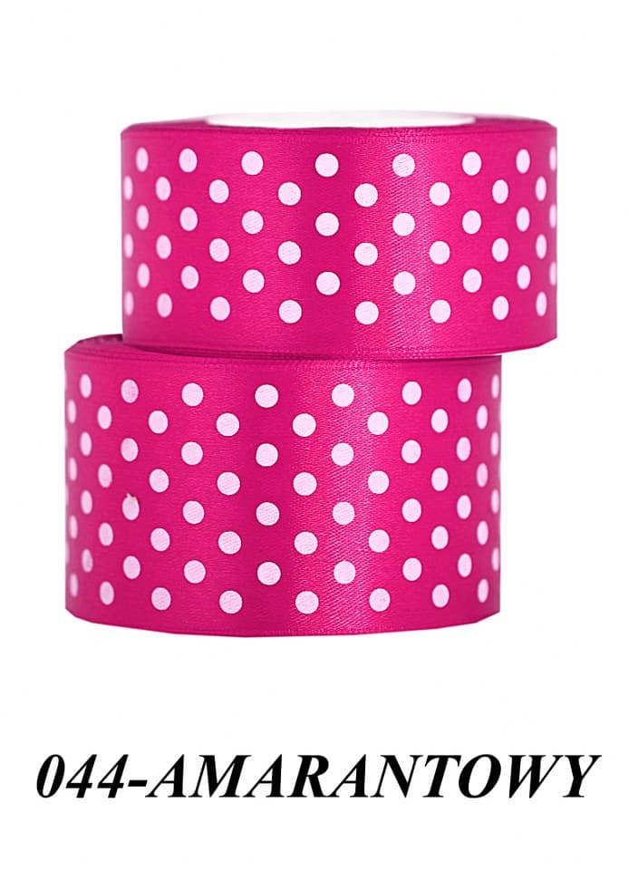 Wstążka satynowa w kropki 50mm/22mb, amarantowa