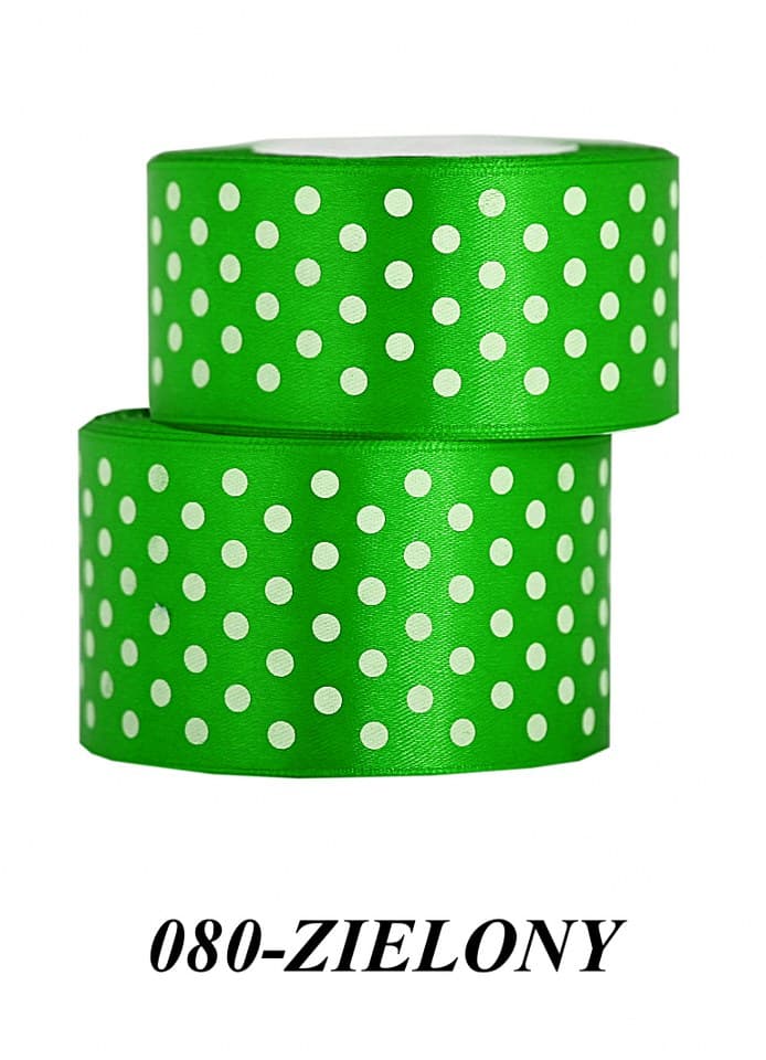 Wstążka satynowa w kropki 50mm/22mb, zielona