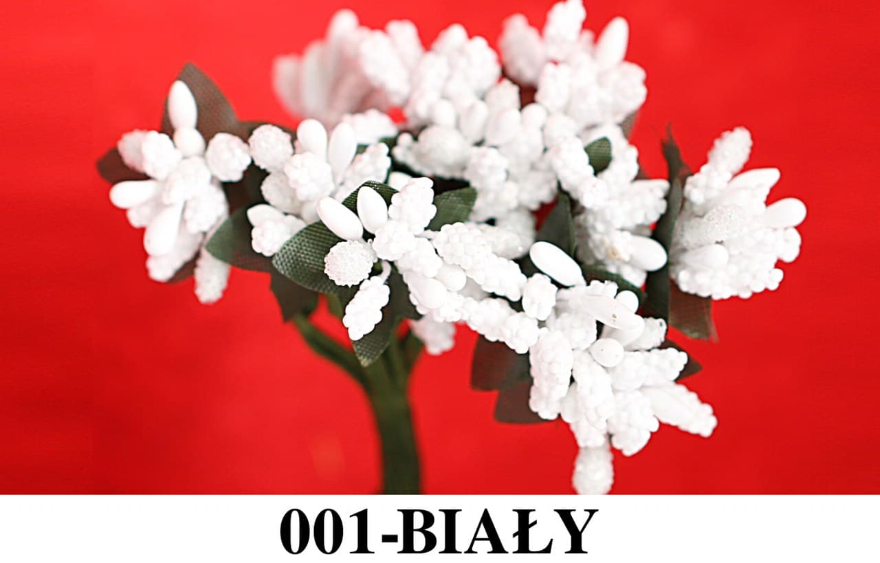 Pręciki na drucie ryż+kulki śr.2cm/12szt, białe