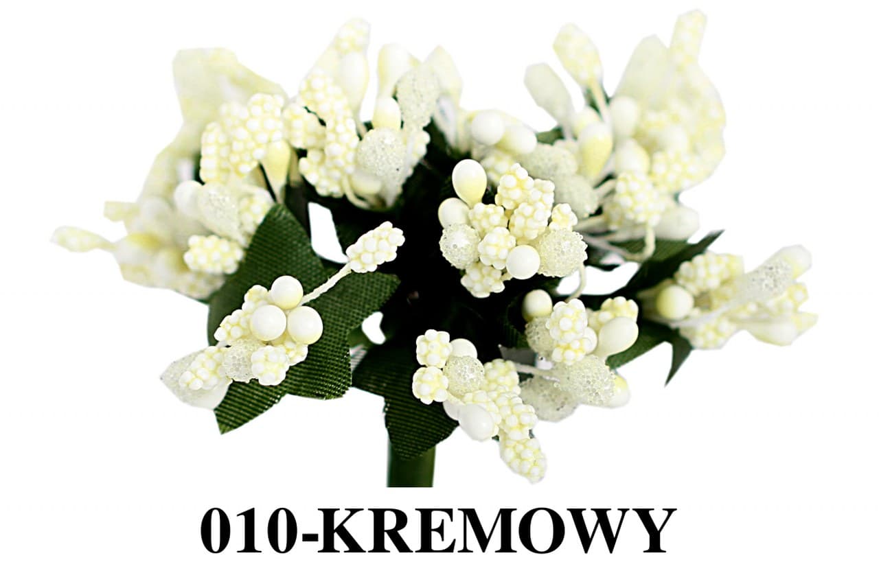 Pręciki na drucie ryż+kulki śr.2cm/12szt, kremowe