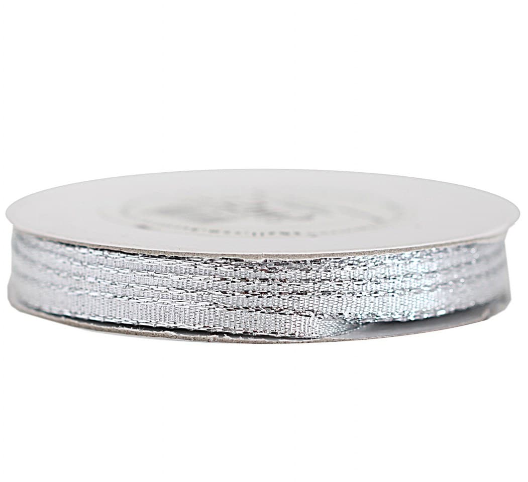 Wstążka brokatowa w paski 3mm/22mb, srebrna