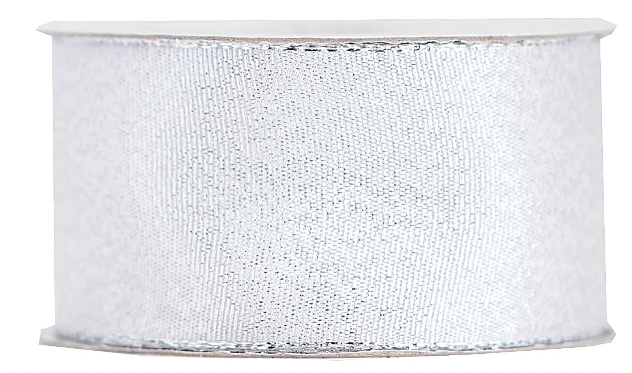 Wstążka brokatowa w paski 38mm/9mb, srebrna