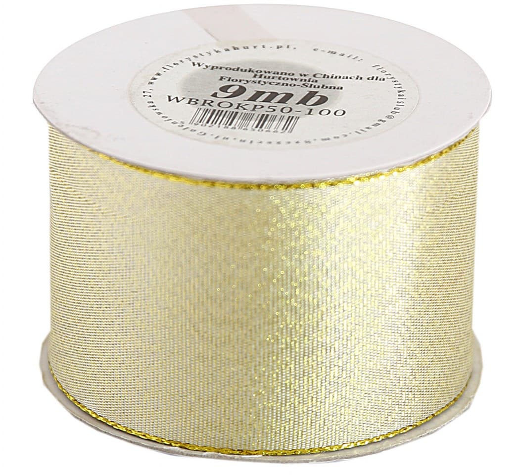 Wstążka brokatowa w paski 50mm/9mb, złota