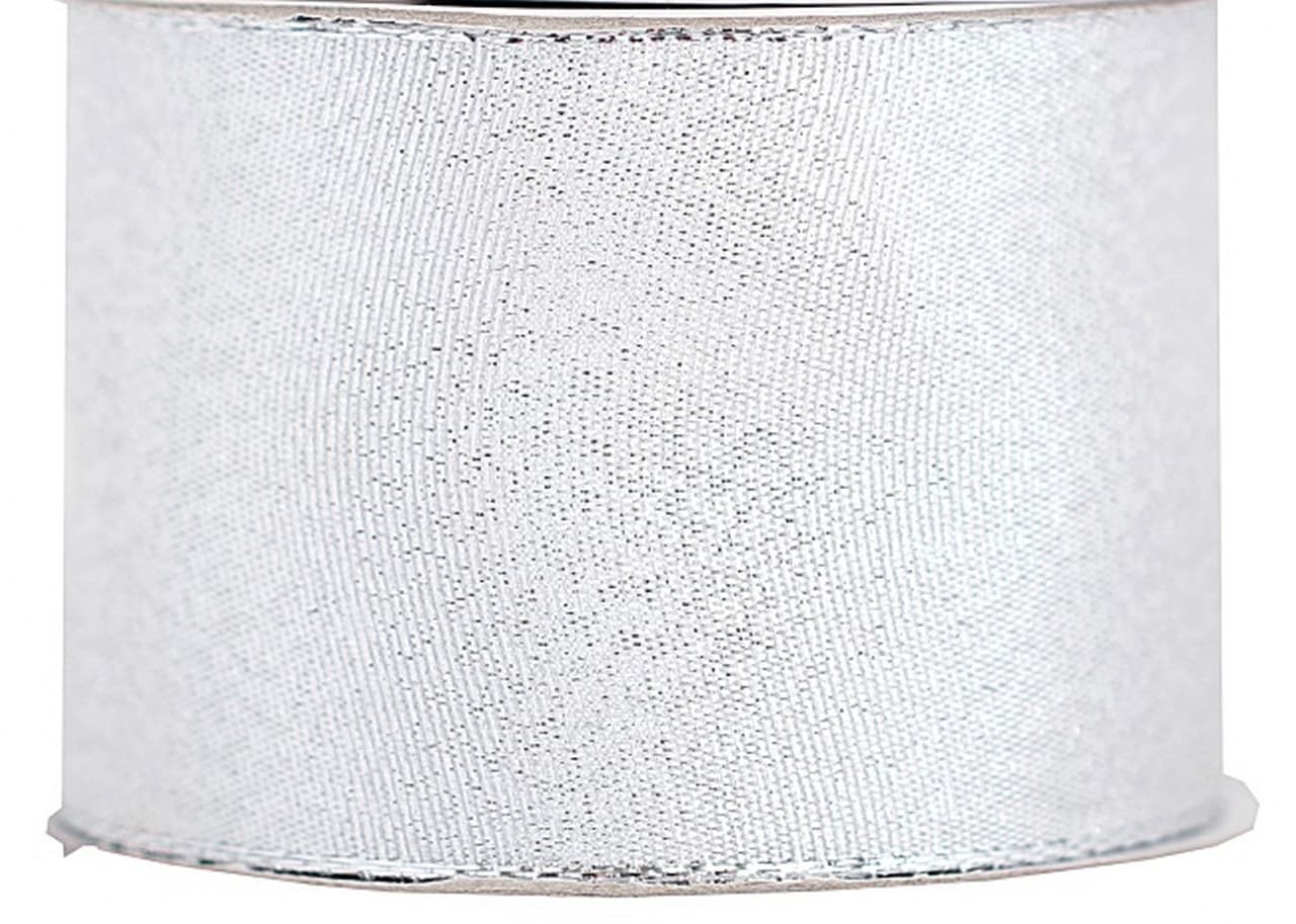 Wstążka brokatowa w paski 50mm/9mb, srebrna