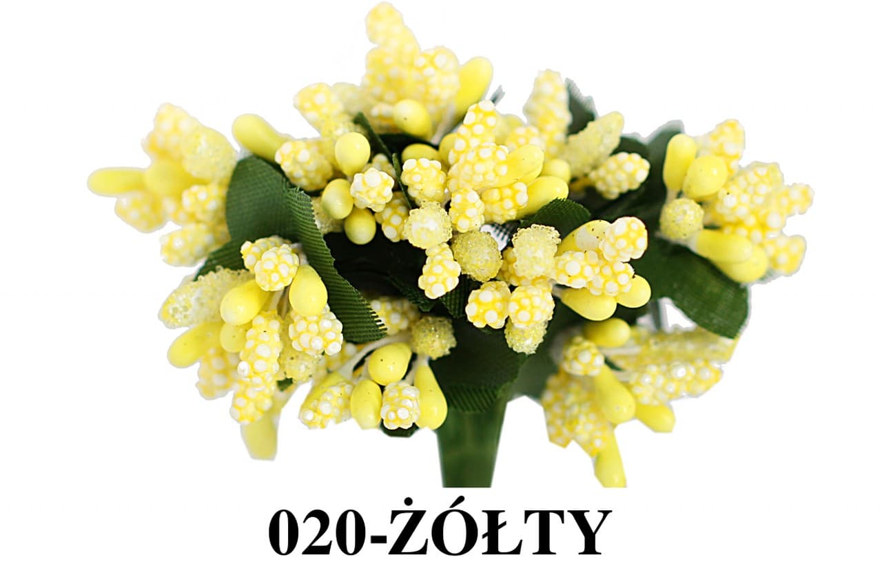 Pręciki na drucie ryż+kulki śr.2cm/12szt, żółte