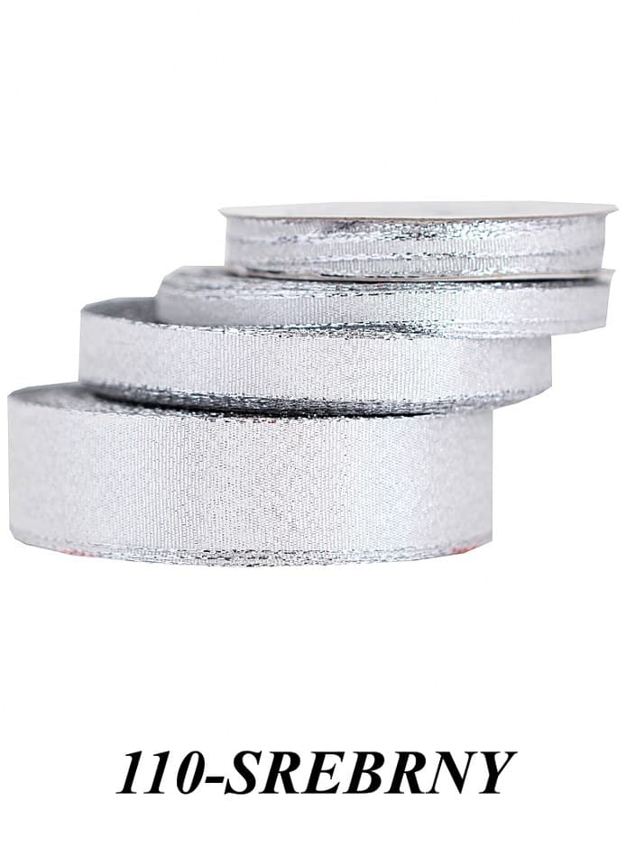 Wstążka brokatowa w paski 6mm/22mb, srebrna