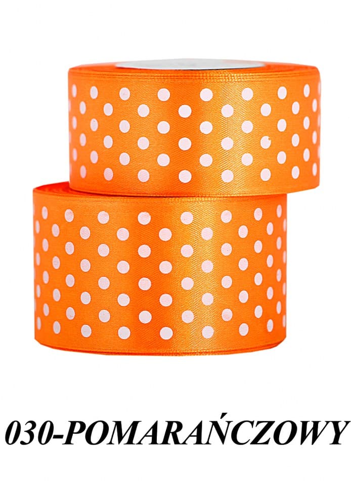 Wstążka satynowa w kropki 38mm/22mb, pomarańczowa