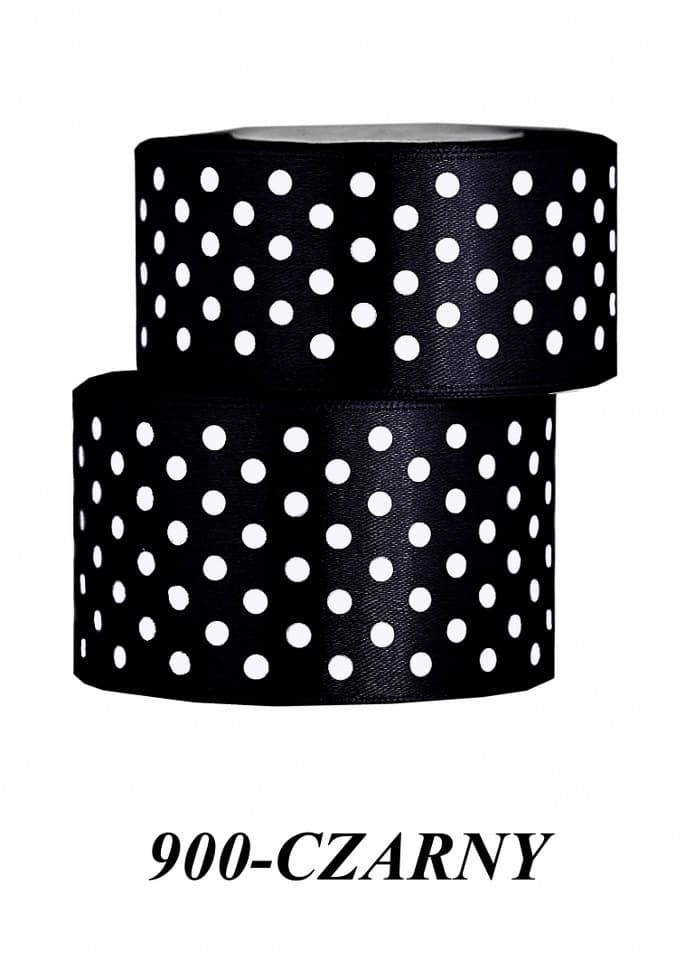 Wstążka satynowa w kropki 38mm/22mb, czarna