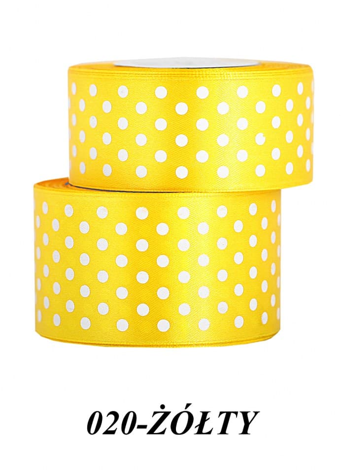 Wstążka satynowa w kropki 50mm/22mb, żółta