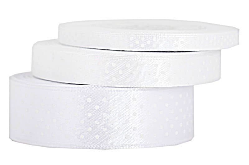 Wstążka satynowa w kropki 12mm/22mb, biała/białe