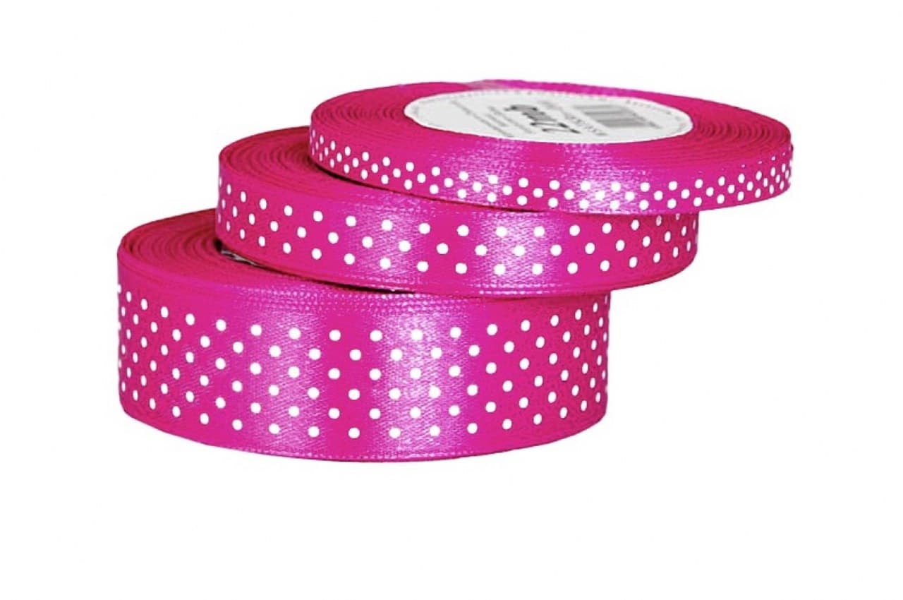 Wstążka satynowa w kropki 12mm/22mb, fuksja