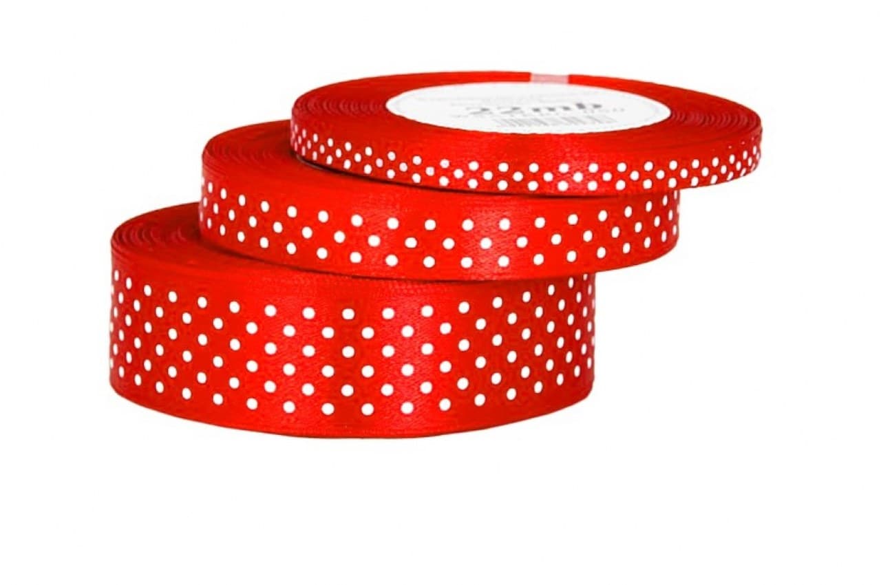 Wstążka satynowa w kropki 12mm/22mb, j. czerwona