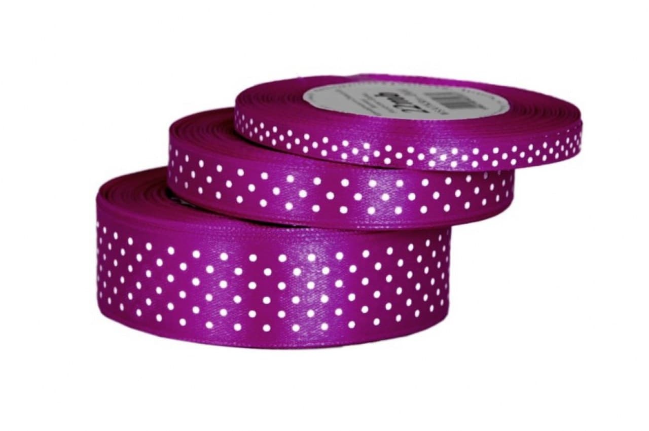 Wstążka satynowa w kropki 12mm/22mb, śliwka