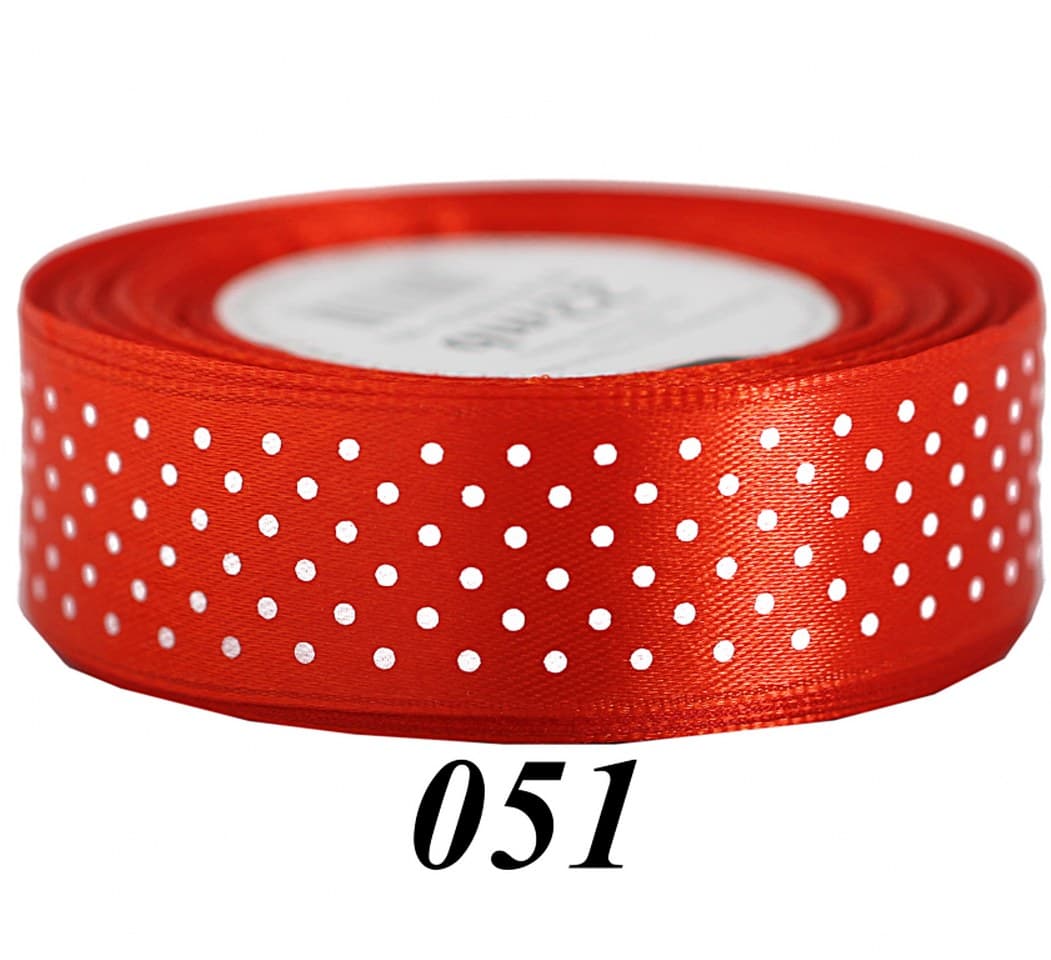 Wstążka satynowa w kropki 25mm/22mb, jasnoczerwona