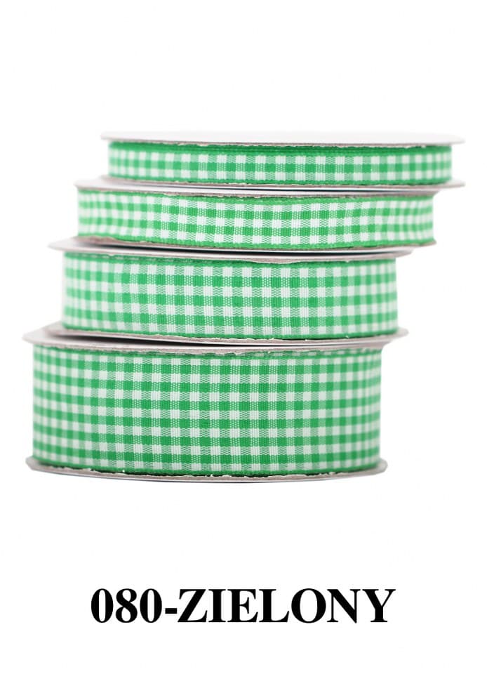 Wstążka materiałowa w kratkę 15mm/9mb, zielona