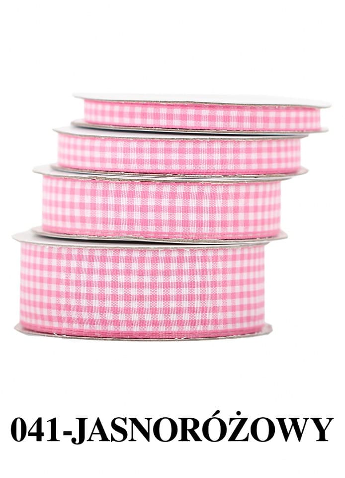 Wstążka materiałowa w kratkę 25mm/9mb jasnoróżowa