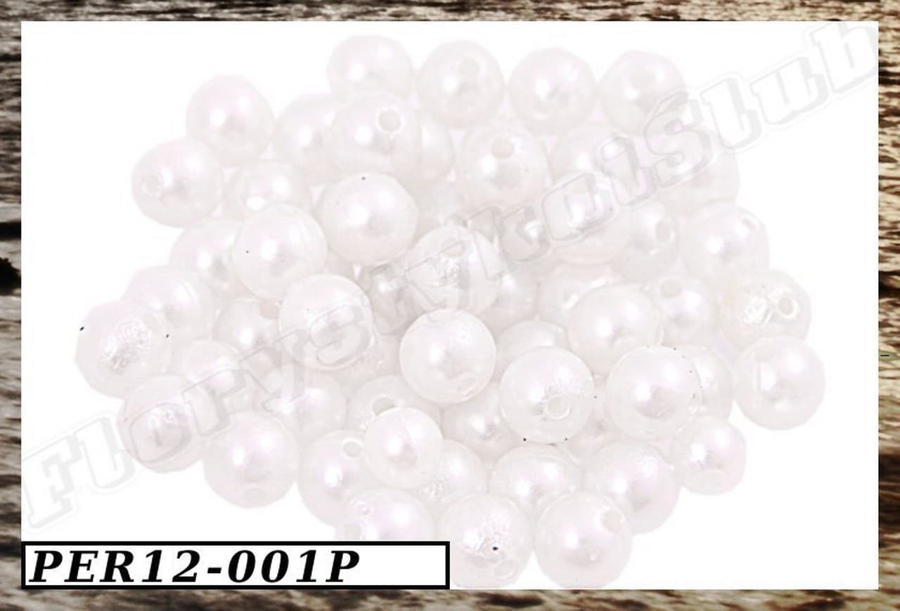 Perełki z dziurką, 12mm/50g,  białe perłowe