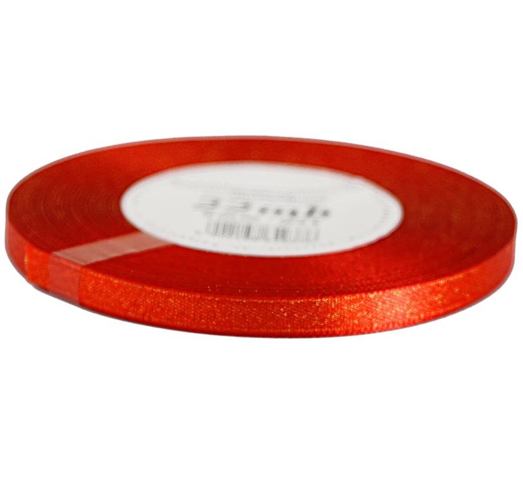 Wstążka satynowa z brokatem 6mm/22mb jasnoczerwona