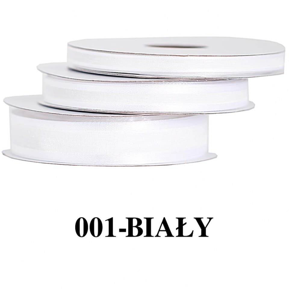 Wstążka szyfonowa z lamówką, 9mm/22mb, biała