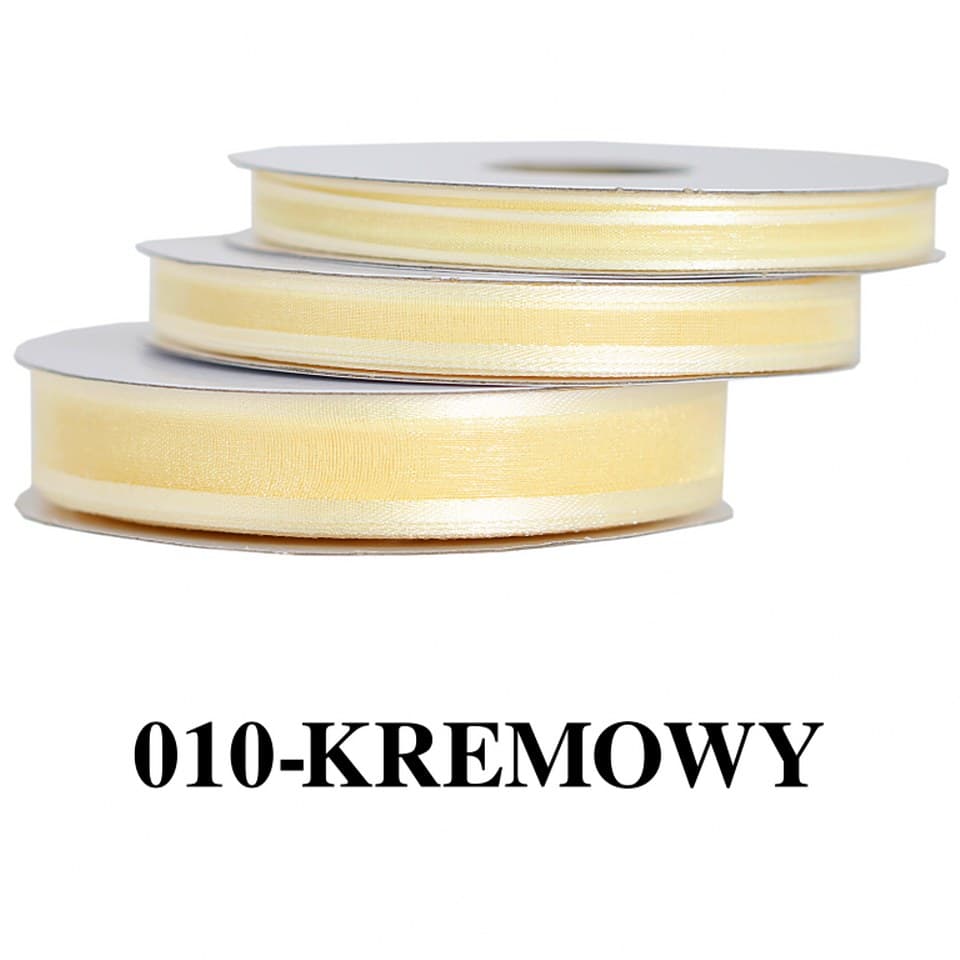 Wstążka szyfonowa z lamówką, 9mm/22mb, kremowa