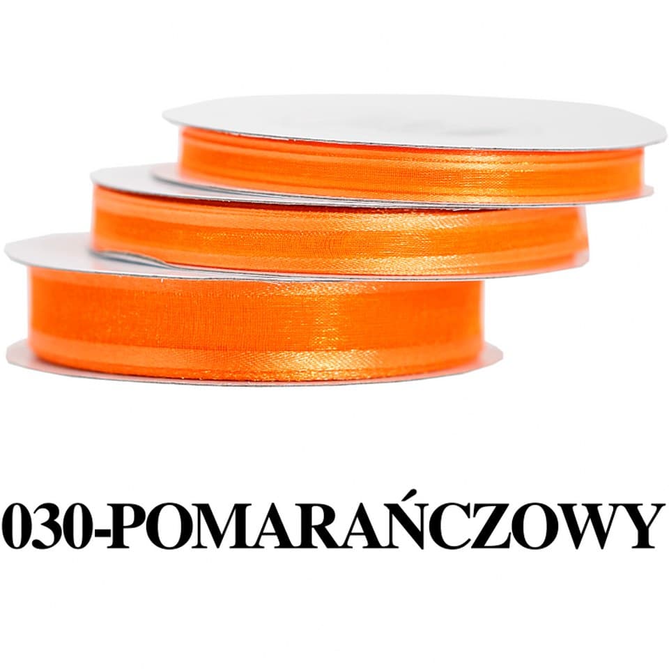 Wstążka szyfonowa z lamówką, 6mm/22mb, pomarańcz