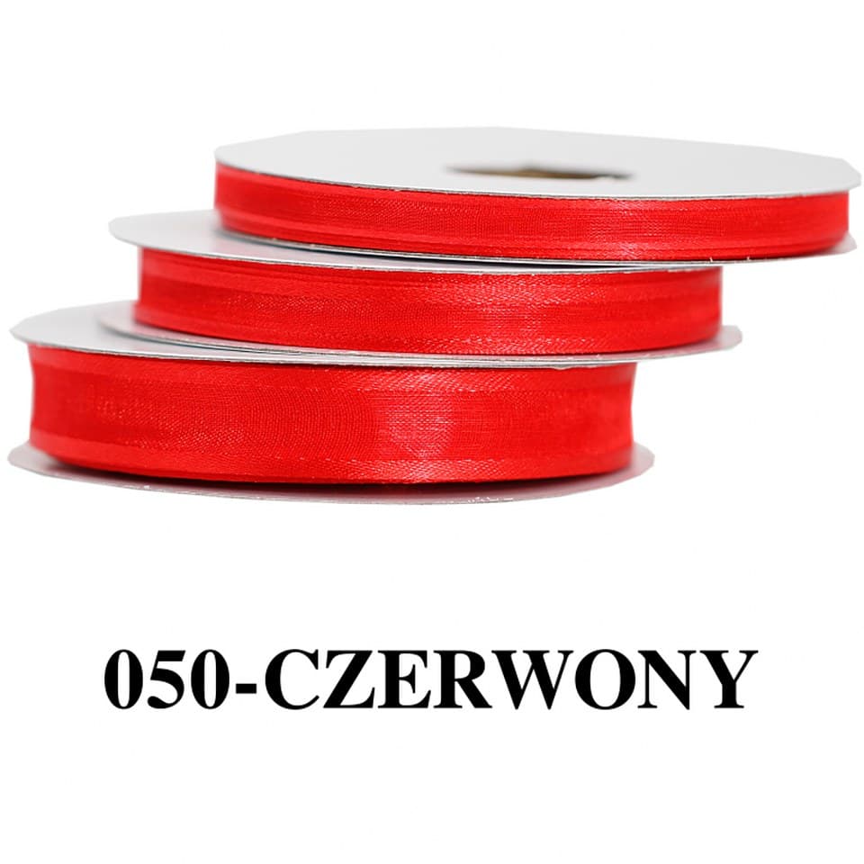 Wstążka szyfonowa z lamówką, 6mm/22mb, czerwona