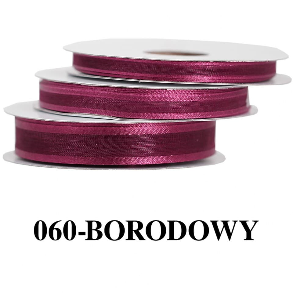 Wstążka szyfonowa z lamówką, 6mm/22mb, bordowa