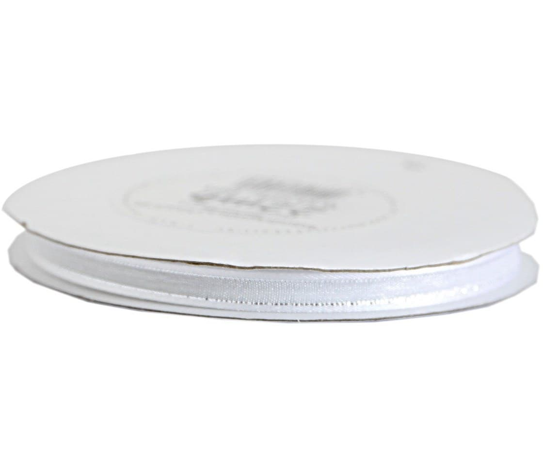 Wstążka szyfon z lamówką SILVER, 6mm/22mb, biała
