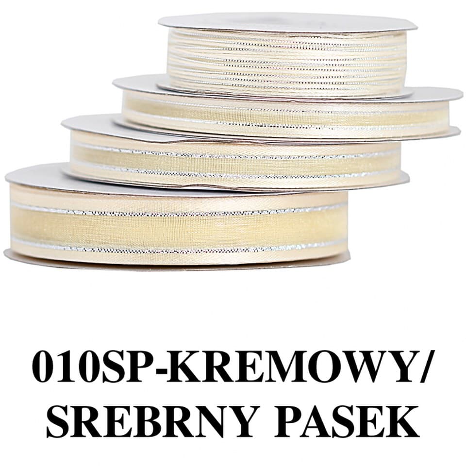 Wstążka szyfon z lamówką SILVER, 9mm/22mb, kremowa