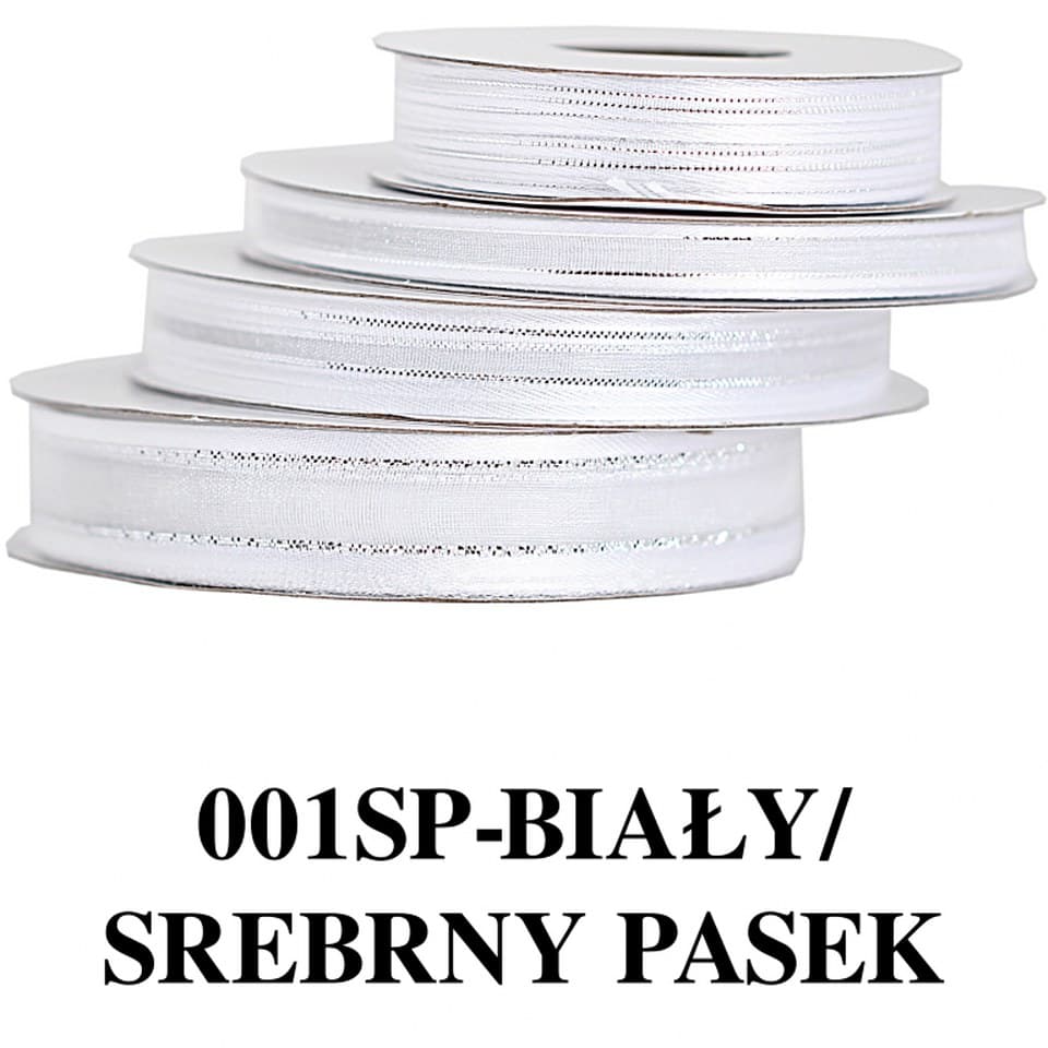 Wstążka szyfon z lamówką SILVER, 3mm/22mb, biała