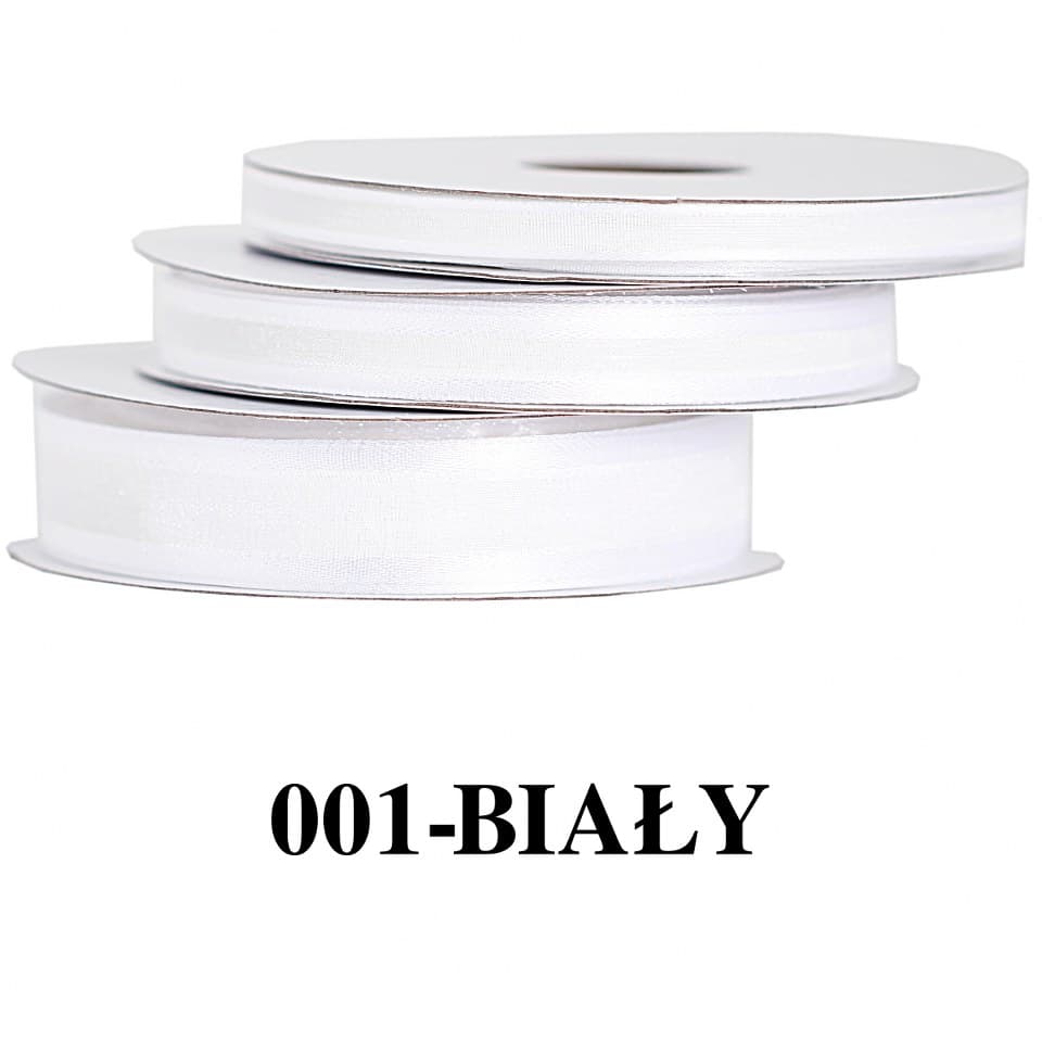 Wstążka szyfonowa z lamówką, 15mm/22mb, biała