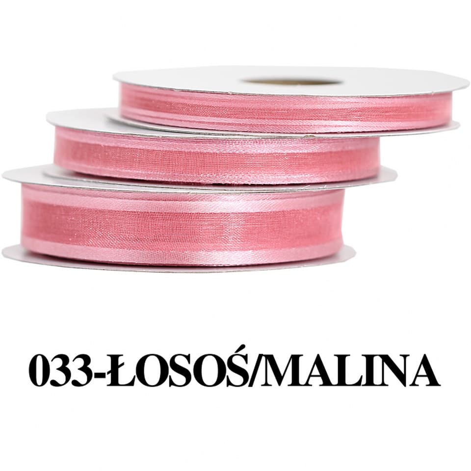 Wstążka szyfonowa z lamówką, 15mm/22mb, łososiowa