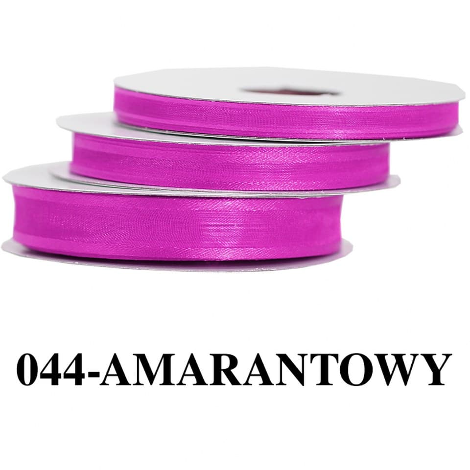 Wstążka szyfonowa z lamówką, 15mm/22mb, amarantowa