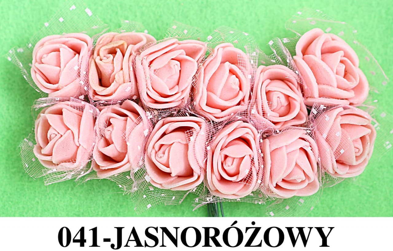 Piankowe kwiaty+tiul, śr.2,5cm/12szt, jasnoróżowe