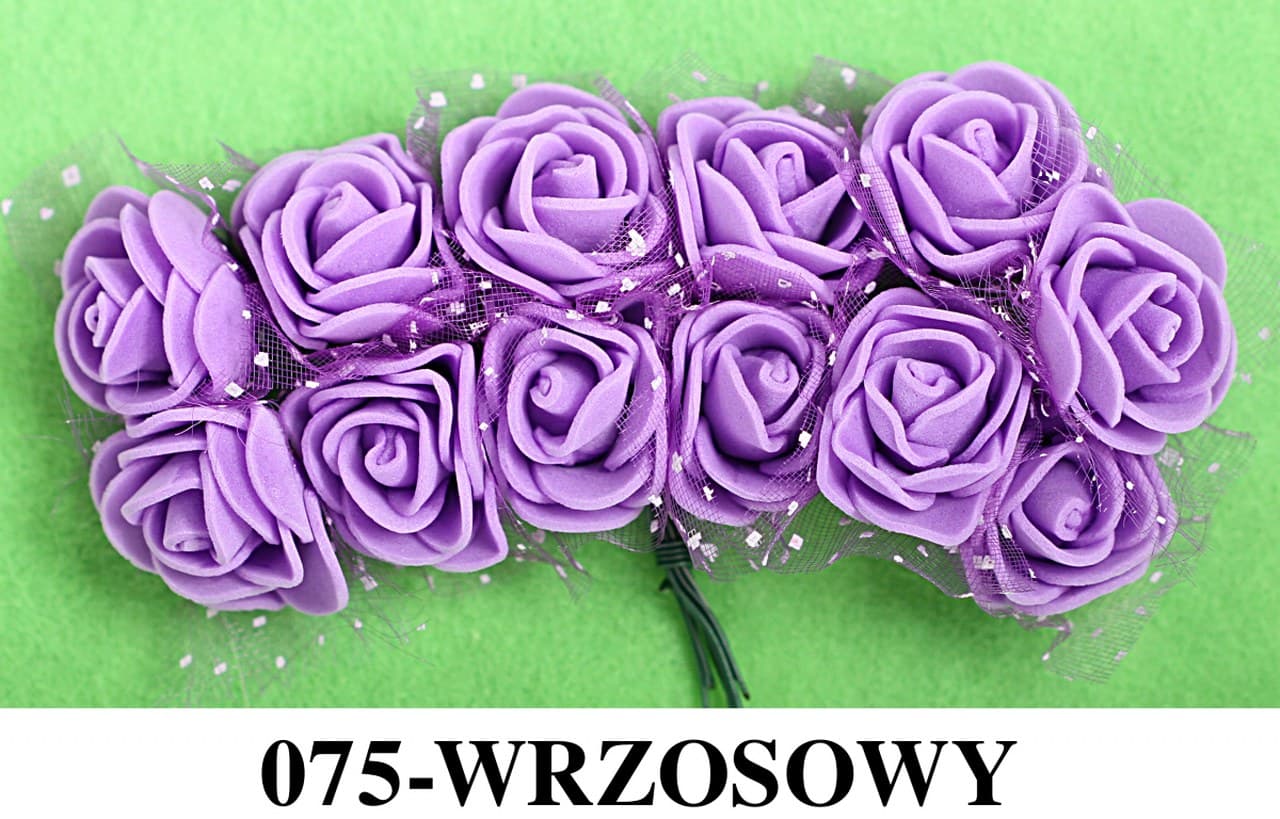Piankowe kwiaty+tiul, śr.2,5cm/12szt, wrzosowe