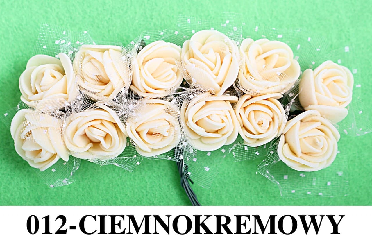 Piankowe kwiaty+tiul, śr.2,5cm/12szt ciemnokremowe