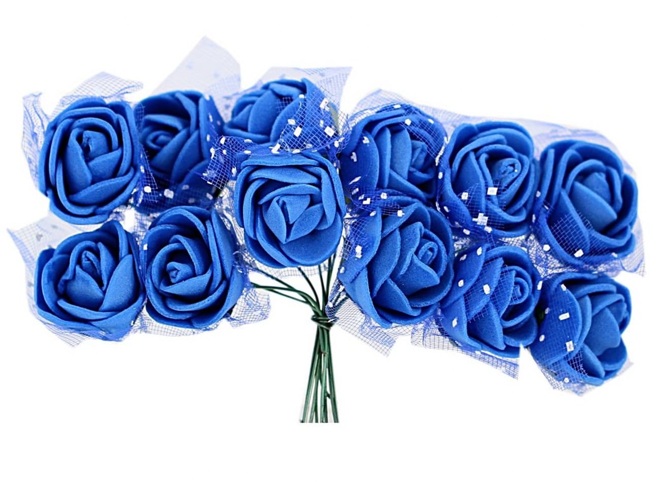 Piankowe kwiaty+tiul, śr.2,5cm/12szt, chabrowe