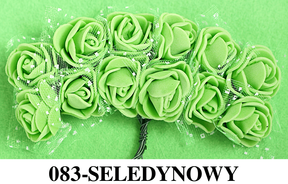 Piankowe kwiaty z tiulem śr.2,5cm/6x12szt, seledyn