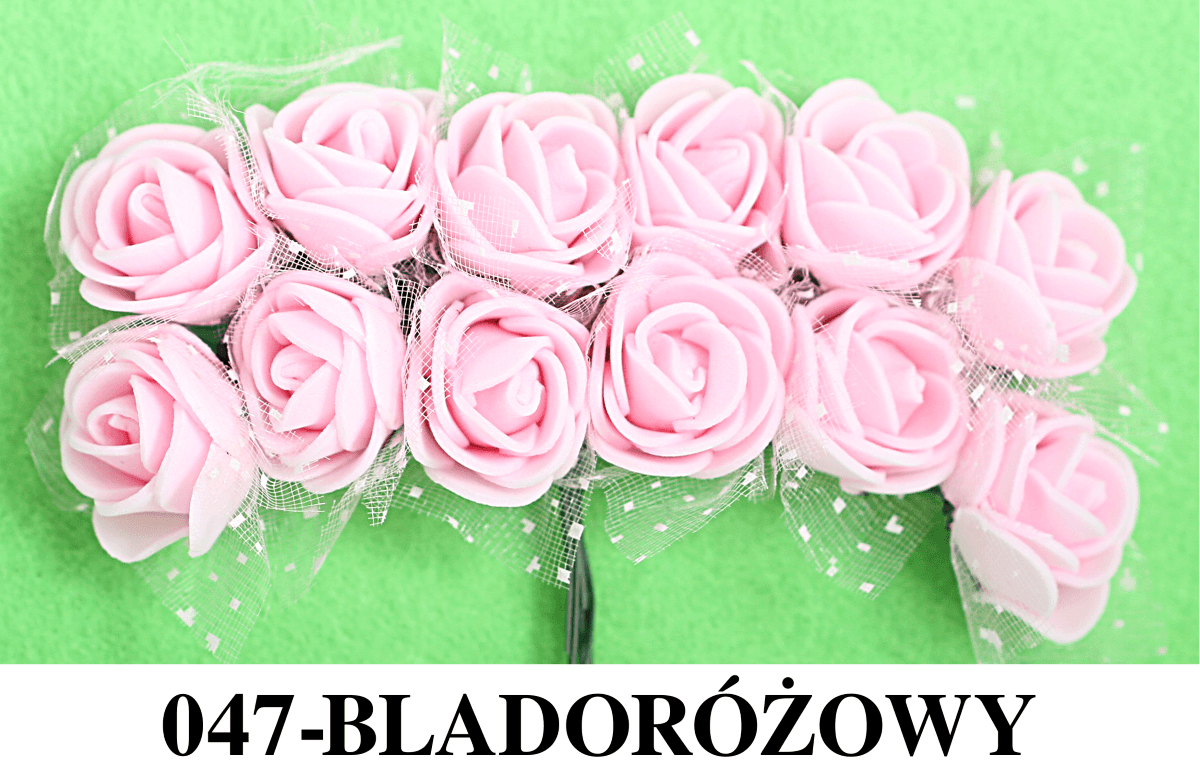 Piankowe kwiaty z tiulem śr.2,5cm/6x12, blady róż