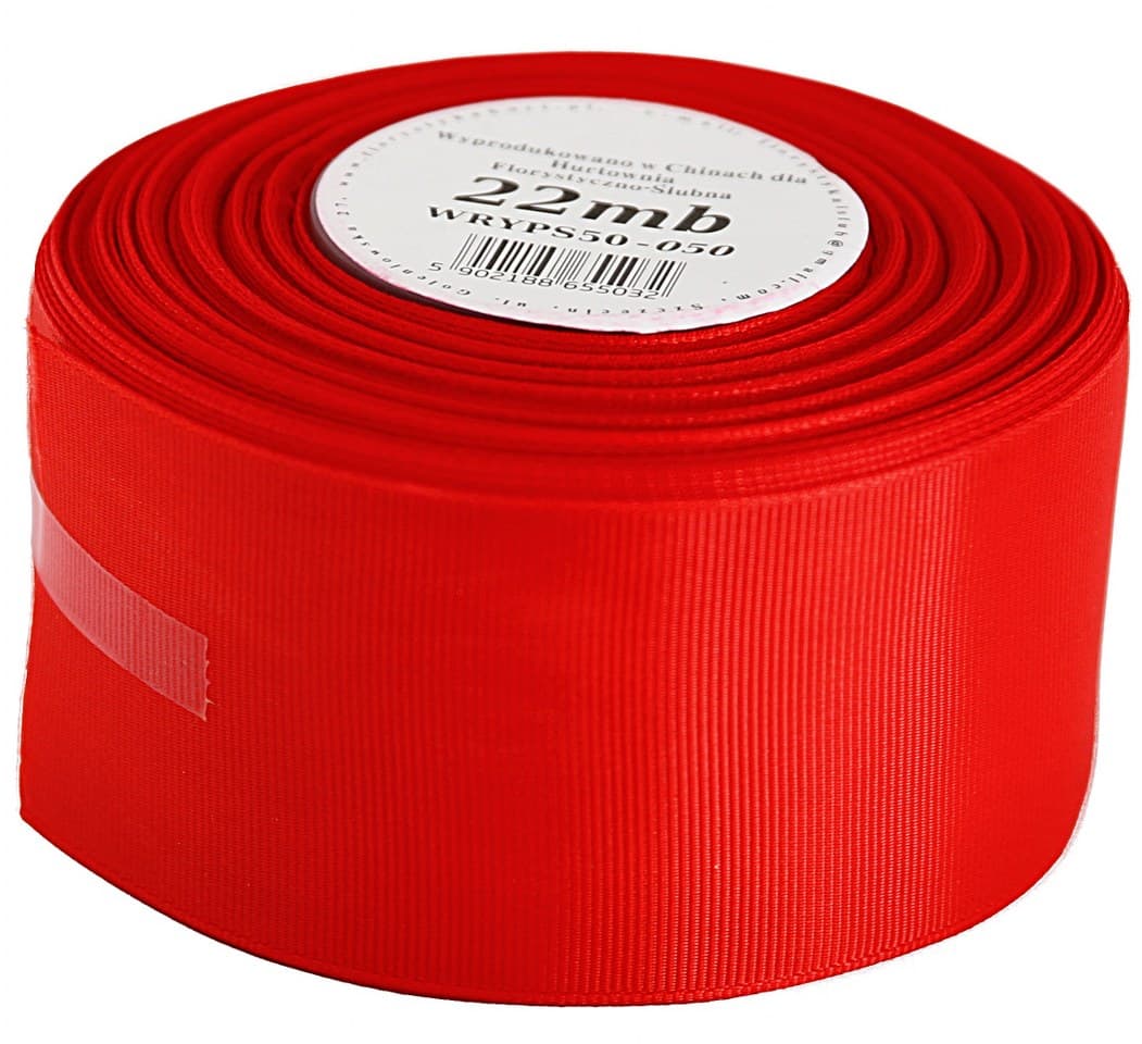 Wstążka rypsowa, 50mm/22mb, czerwona