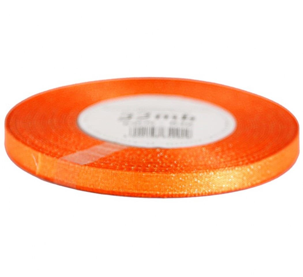 Wstążka satynowa z brokatem 6mm/22mb, pomarańczowa