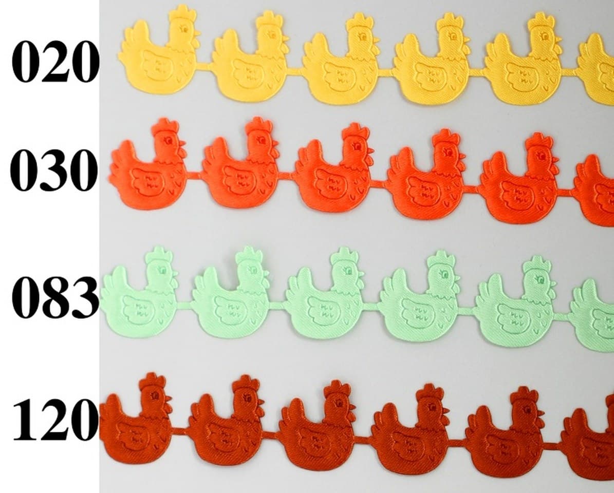 Aplikacje atłasowe kura 20x25mm, 38szt, pomarańcz