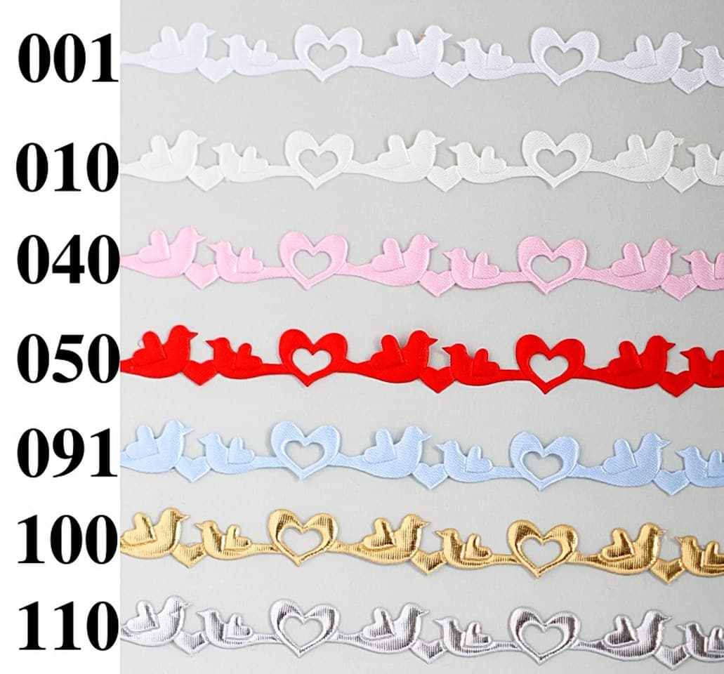 Aplikacje gołąbki+serce wys. 10mm, kremowe