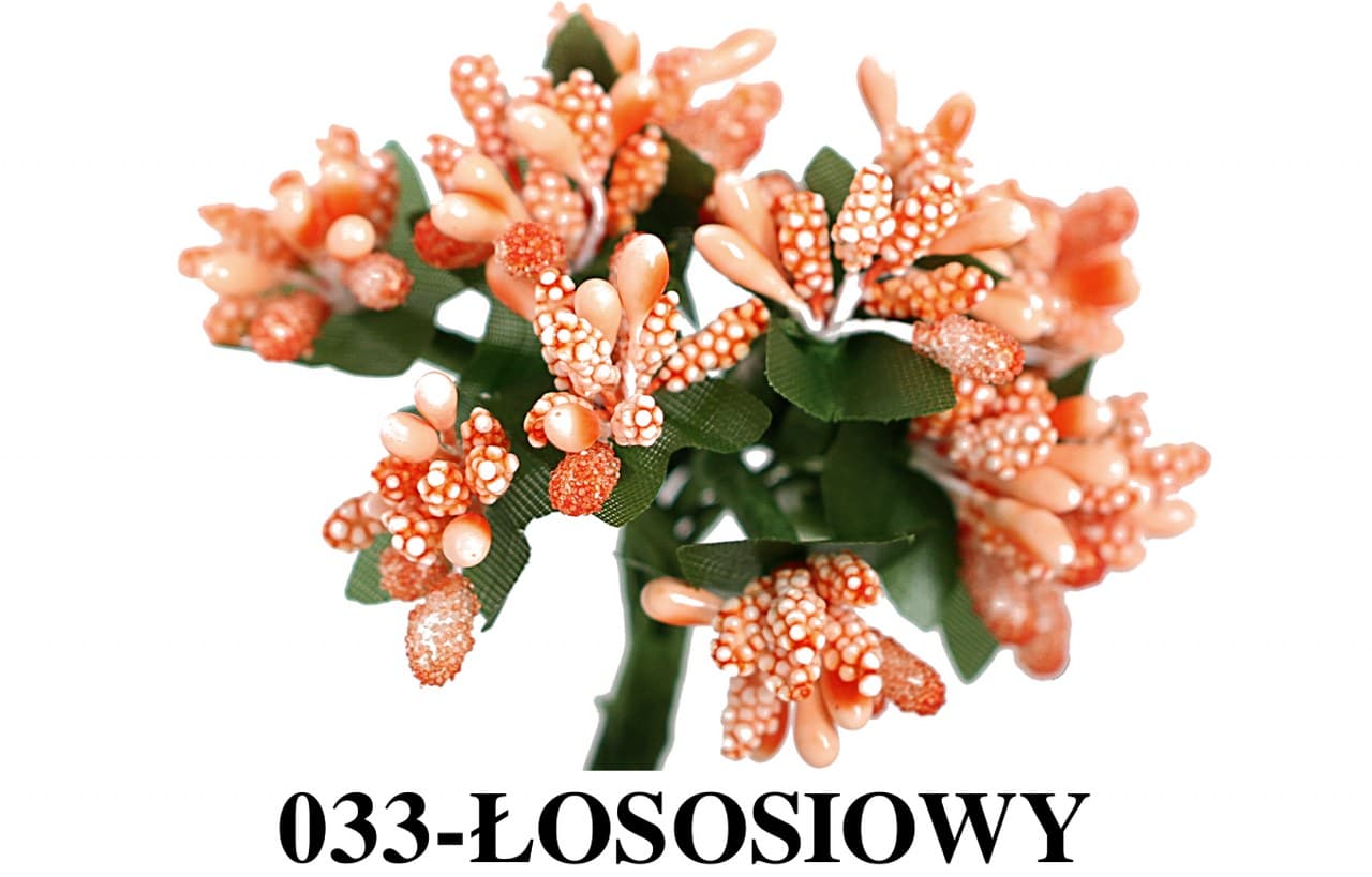 Pręciki na drucie ryż+kulki śr.2cm/12szt łososiowe
