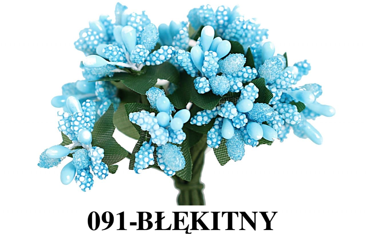 Pręciki na drucie ryż+kulki śr.2cm/12szt, błękitne