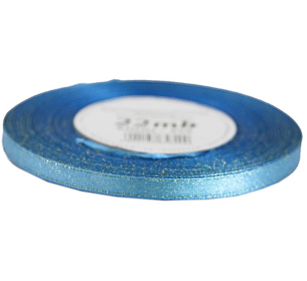 Wstążka satynowa z brokatem 6mm/22mb, niebieska