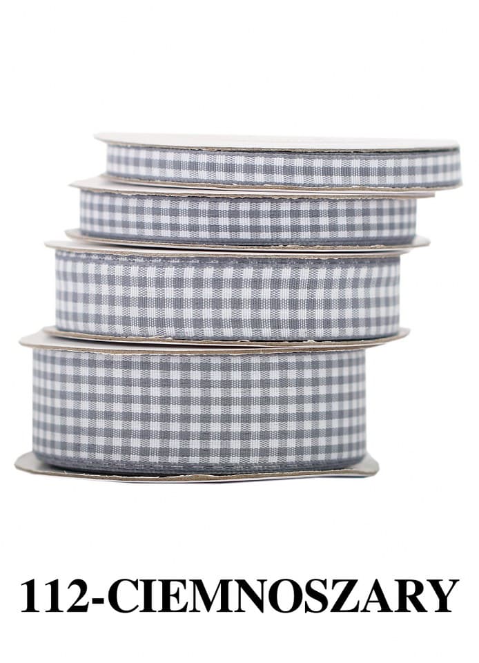 Wstążka materiałowa w kratkę 25mm/9mb, c.srebrna